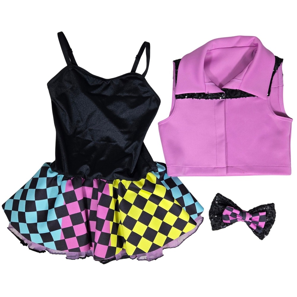 Weissman Girls IC 7/8 Pink Black Checkerboard Dance Costume 3pc Set 14118